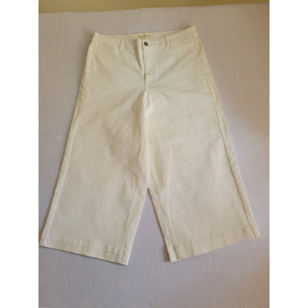 Eloquii Denim‎ Women 18 Off White Ivory Wide Leg Cropped Jeans High Rise Stretch